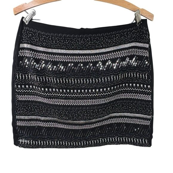 NWT H&M Black Silver Embellished Sequin Embroidered Beaded Mini Skirt Women’s 8 - Picture 1 of 7